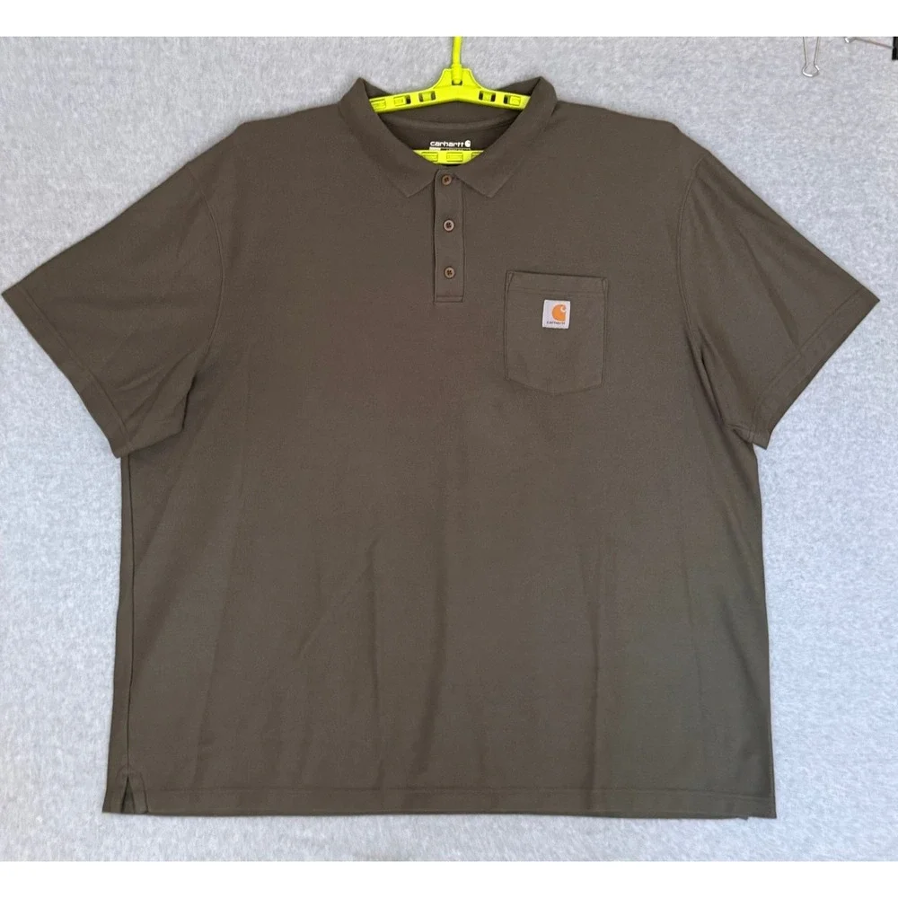 Carhartt Polo Shirt Mens 4XL Olive Green Loose Fit Short Sleeve Pocket Pique - Picture 2 of 8